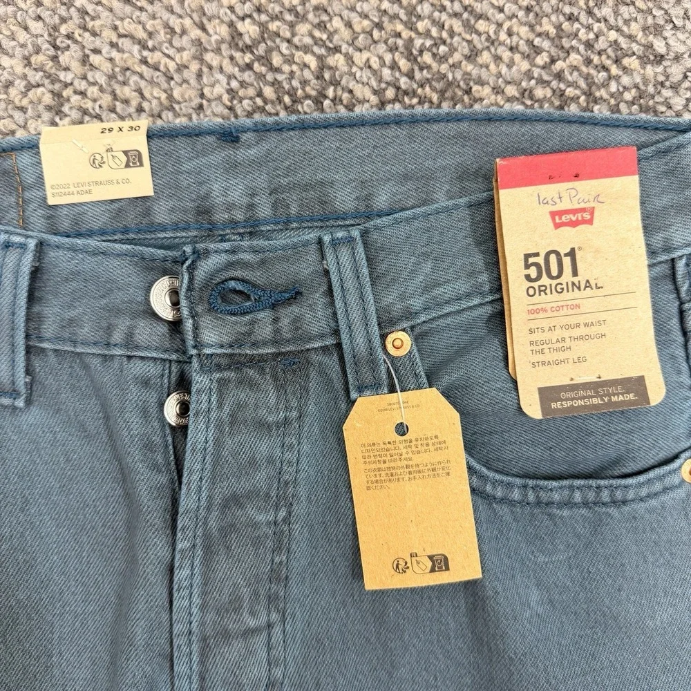 Levi's 501 Mens Original Fit Straight Leg Jeans Button Fly‎ Turquoise 29x30